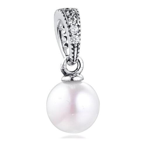 925 Sterling Silver Beads Elegant Beauty White Pearl & Clear CZ Charms Beads Fit Pandora Bracelet Women DIY Jewelry Wholesale