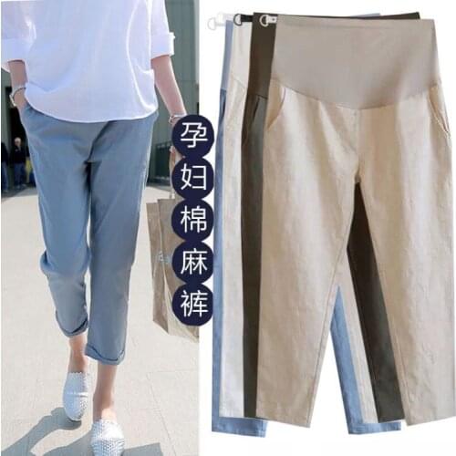 41830# Maternity Pants Summer Casual Pants Cotton And Linen Loose Comfy Belly Support Pants Elastic Waist Maternity Trousers
