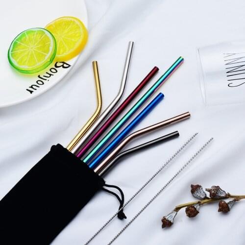 5pcs Reusable Metal Drinking Straws Colorful Stainless Steel Sturdy Bendy or Upright Drinks Straw for Mugs + Cleaning Brush