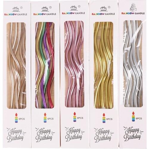 6Pcs/lot Threaded Candle Curved Cake Candle Long Curving Cake Safe Flames Kids Birthday Cake Romantic Decorations