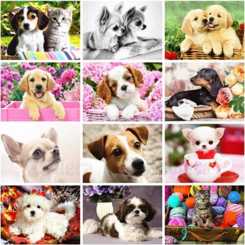 5D Dog Diamond Painting Cute And Lively Puppy 5D Animal Full Drill Square Diamond Art Embroidery Cross Stitch Home Decoration