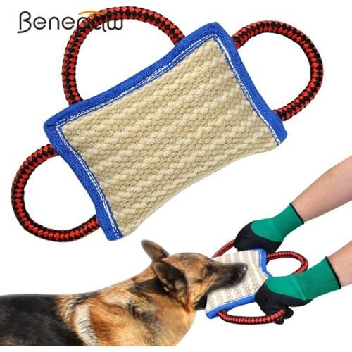 Benepaw Durable Linen Interactive Dog Toys 3 Nylon Handles Training Pet Bite Pillow Puppy Tug Toy For Small Medium Large Dogs