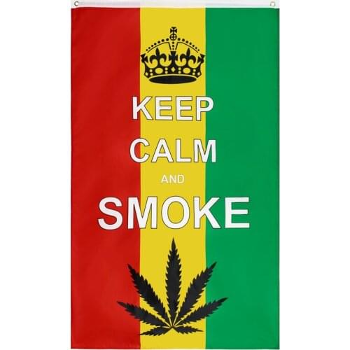 BOB Marley Reggae Rasta Hippie Band 420 somewhere keep calm and smoke Flag