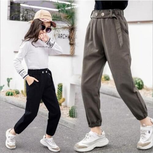 2020 Kids Girl Pants Spring Autumn Cargo Pants Casual Trousers Child Solid Pants For 3-13 Year Children Girls Clothing
