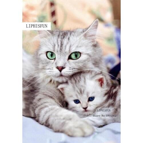 Free Shipping NEW DIY 5d Diamond Painting Warm Sweet Mother Cat Hand Embroidery Cross Stitch Square Diamond Plastic Canvas