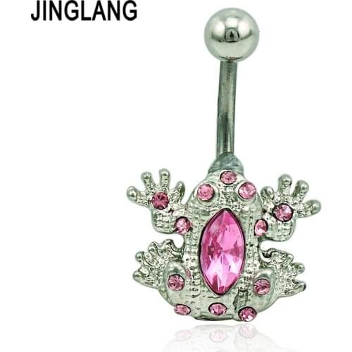 Fashion Belly Button Rings 316L Stainless Steel 2 Color Rhinestone Frog Navel Rings Hypoallergenic Piercing Jewelry