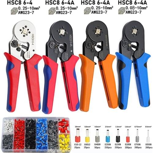 Cold Pressed Terminal Insulation Crimping Pliers Tubular Pliers HSC8 6-4A/HSC8 6-4 0.25-10mm2/0.25-6mm2 23-7AWG Hand Tools Set