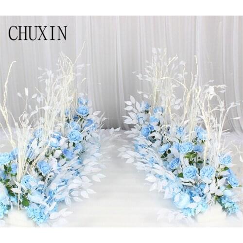 Artificial flowers Blue style wedding eucalyptus lleaves flower arrangement Wedding stage road guide Home holiday decoration