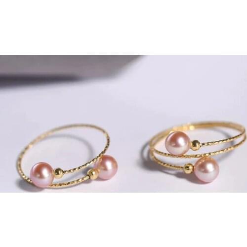 ZHIXI Real 18K Yellow Gold Ring Purple Natural Freshwater Pearl Ring Pure AU750 For Women Fine Wedding Jewelry Gift J500