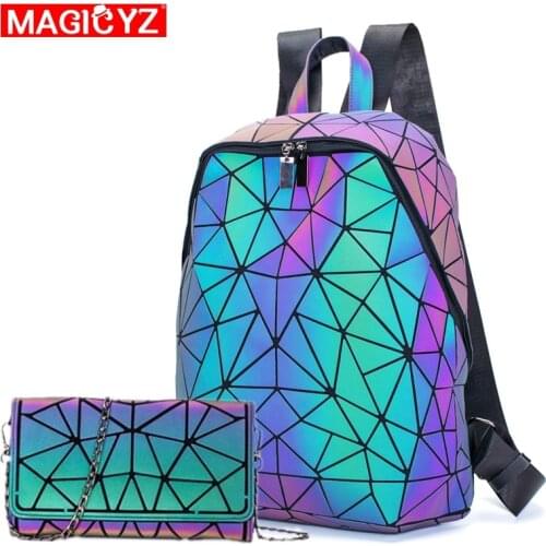 Luminous Sequin set women Backpack large travel bagpack chain Folding purse female laptop backbag Teenager Girls for School bag