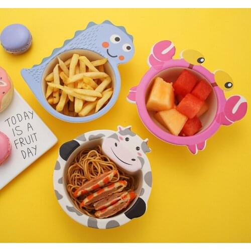 Creativity Health Kids Natural Bamboo Fiber Bowl Cute Cartoon Animal Dishes Baby Feeding Tableware Children Infant Toddler Plate