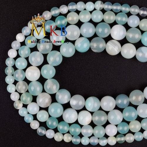 Natural Stone Lake Blue Agates Round Loose Beads For Jewelry Making 6 8 10mm Diy Bracelet Necklace Charms Findings Accessories