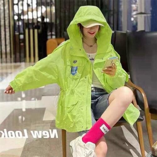 Hooded Sun Protection Coat Women Thin Summer 2021 New Loose Breathable Pleated Sun Protection Jacket Student Windbreaker Lining