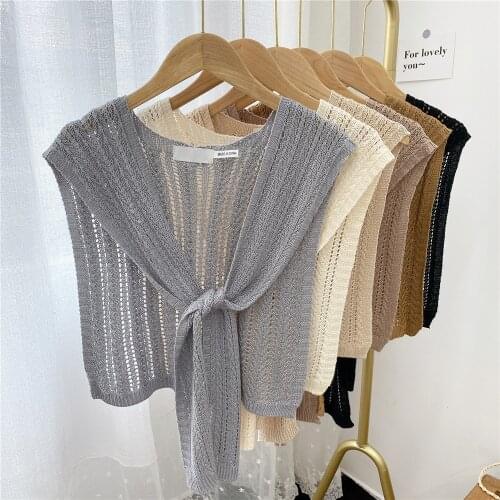 Linbaiway Summer Thin Knitted Crochet Hollow Fake Collar for Women Small Shawl Neck Wear Detachable Shirt Collar Blouse Top