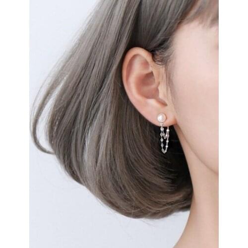 Lovablegirls New Korean Simulated Pearl Chain Earring Double Side Earrings Women Fashion Jewelry Delicate Party Bijoux
