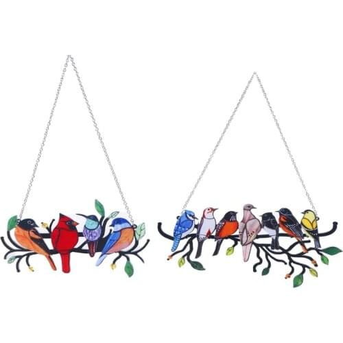 Multicolor Birds on Wire Stained Glass Suncatcher Window Panel Ornaments Pendant Home Decoration Drop Shipping
