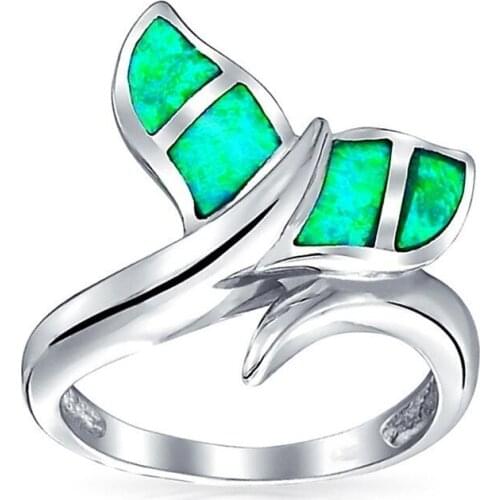 Fashion Zinc Alloy Unique Dolphin Fishtail Rings Mystic Blue Fire Opal Jewelry for Women ring Best Christmas Day Gift