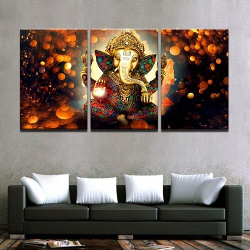 Framework Modular Picture For Living Room Bedroom Decor 3 Panel Elephant Poster Print Canvas Painting Lord Ganesha Wall Art
