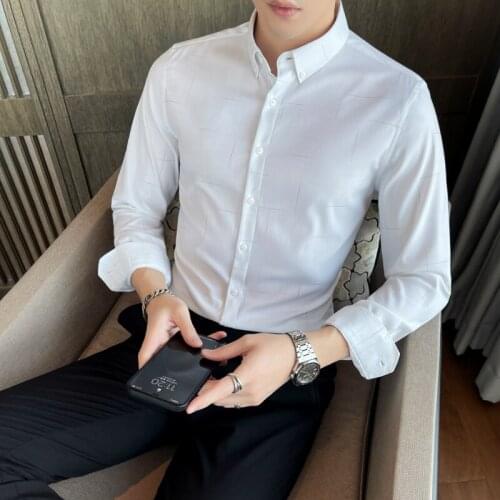 2021 New Formal Dress Shirts Men Casual Long Sleeve Chemise Homme Slim Fit Business Shirt High Quality British Style Clothing