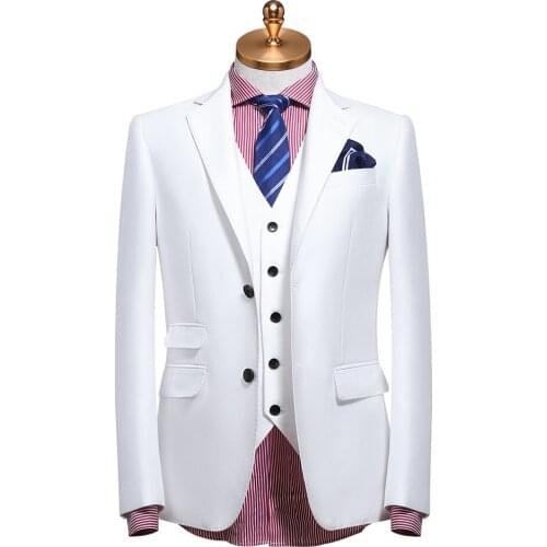 Men suit 2019 summer autumn white single breasted mens suits with pants vest for wedding groom 3 piece set thin plus size 44 58