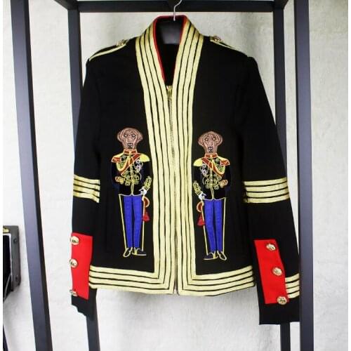 Men gold black embroidery stage suit jacket men fancy designer blazer men dj club party prom blazer men