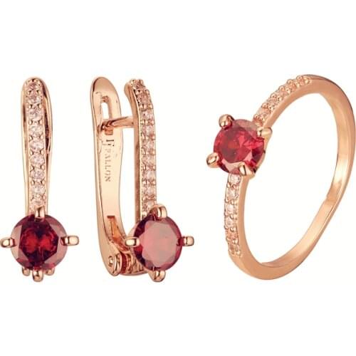 New Arrival Women Red Cubic Zircon Earring Jewelry Set 585 Rose Gold Color Luxury Gift for Girlfriend New Year