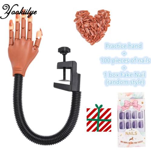 Nail Art Hands Professional Practice Hand+100/200pcs Acrylic Nail Tips Adjustable Practice Model Manicure Tools with False Nails
