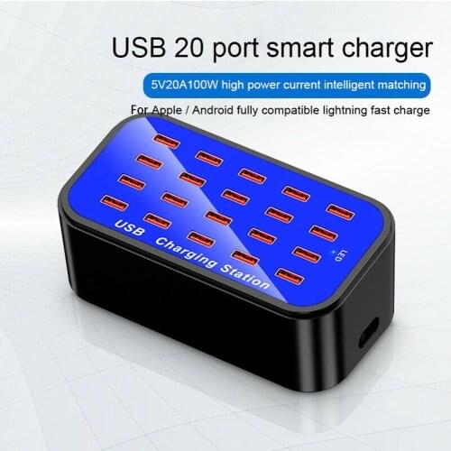 New USB 20 Multi-Port Charger Desktop 100W Fast Charging Station Adapter US/EU Optional For Cell Phone Flat Speaker Power Bank