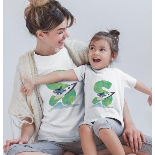 Baby Boy Clothes Mom and Daughter Tshirt Stitch Letter Graphic Short Sleeve Creative Cartoon Kids Tee Family Matching Outfits