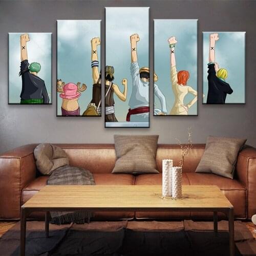 Animation Poster 5 Pieces One Piece Role Behind Pictures Canvas HD Printed Modern Home Decorative Wall Art Modular Framework