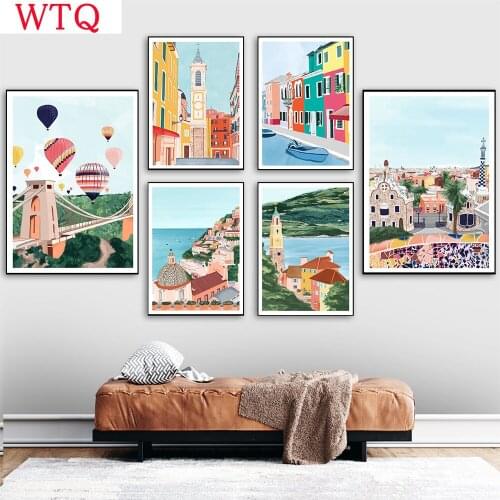 Nordic Travel Posters Barcelona Venice Abstract Landscape Canvas Painting Wall Art Italy France Print Pictures Livingroom Decor