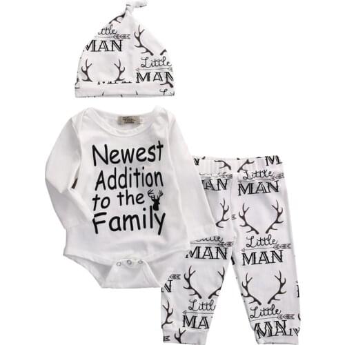 Pudcoco US Stock New Fasihon Newborn Infant Baby Boy Clothes Set Long Sleeve O-Neck Romper Tops Pant Hat Outfits Set NEW