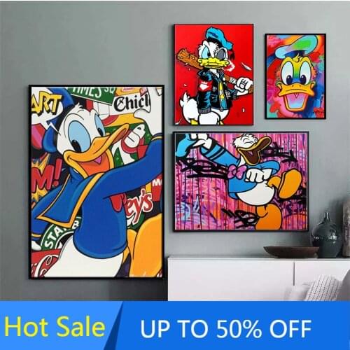 Disney Colorful Cartoon Canvas Painting Wall Art Graffiti Mickey Mouse Donald Duck Posters Prints Pictures for Room Home Decor