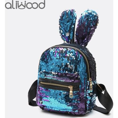 Aliwood Women Sequins Backpack Cute Big Ear Colorful Small Backpacks School Bags Backpacks for adolescent girls Rucksack Mochila