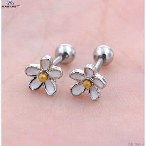 2pcs/lot 1.2x6mm 16G Daisy Flower Helix Piercing Cartilage Earrings Stud Ear Piercing Tragus Piercing Oreja Pircing Body Jewelry