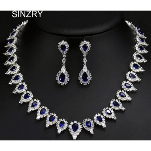 SINZRY Luxury jewelry Clear white cubic zircon micro paved pear design bridal wedding necklace earring jewelry set women