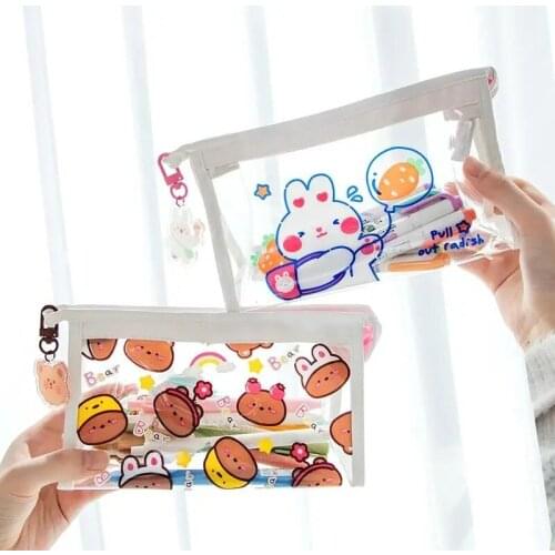 Large Capacity Cute Transparent PVC Waterproof Pencil Bag Student Kawaii Pencil Case School Office Supplies Stationery Organizer