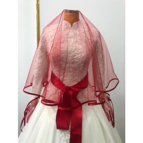 Bridal wedding veil set with piping plain and 3D flower pearl embellished henna night marriage accessory burgundy red color veil