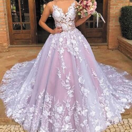 SuperKimJo Floral Boho Wedding Dresses Ball Gown Robe De Soirée De Mariage Pink Elegant Luxury Wedding Gown Vestido De Novia