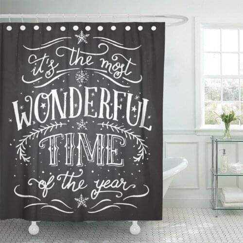 Its The Most Wonderful Time of Year Christmas Bathroom Curtain Waterproof Polyester Fabric 60 x 72 inches Set with Hooks
