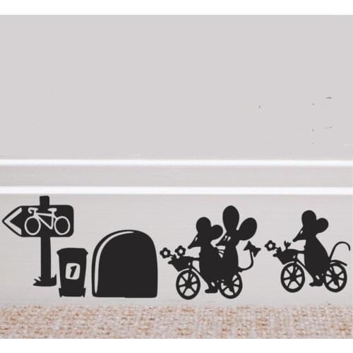 Bicycle Mouse Wall Art Sticker Vinyl Decal Mice Home Skirting Board Removable Sticker Various Colours