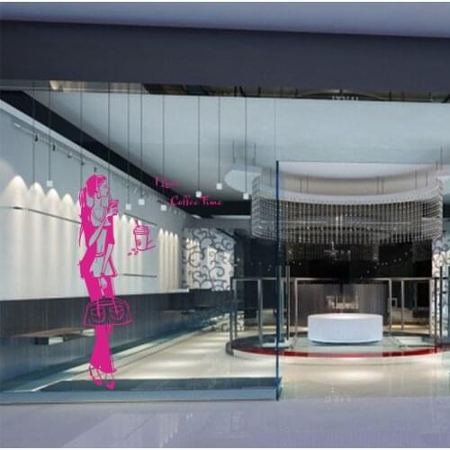 Vinyl Sculpture Fashion Wall Sticker Milk Tea Coffee Shop Adhesive Ice Cream Bread Girl Wall Art Sticker Shop Mural SP-056