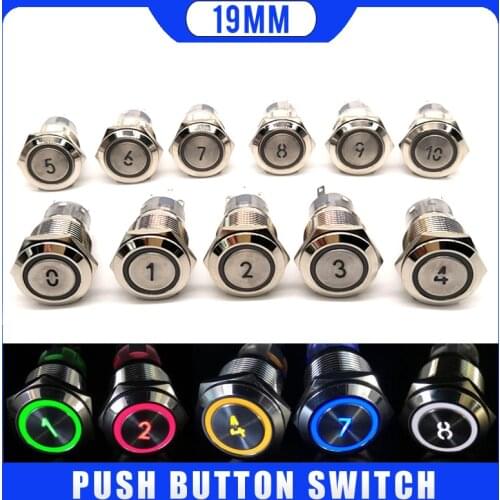19mm Momentary Reset Waterproof Metal Push Button Switch Led Number Letter 0 1 2 3 4 5 6 7 8 9 10 Elevator Lift Custom-made