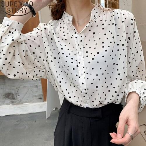 Plus Size Women Clothing Polka Dot Chiffon Shirt Women Tops 2021 Spring New Korean White Shirts Long Sleeve Loose Cardigan 13675