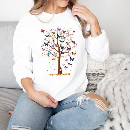Butterfly Tree Printed Hoodies Womens Fashion Oversized Hoodie Vintage fur-liner Hoody Autumn S-XXL Casual Clothing Mens Tops