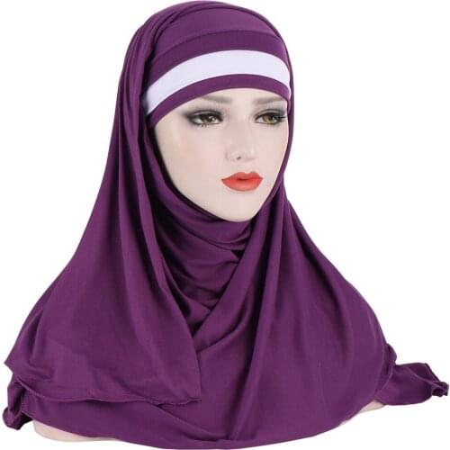 Color Match Muslim Women Hijab Scarf Solid Color Turban Headscarf Soft Jersey Headwrap Islamic Veil Elastic Headband Hijab Cap