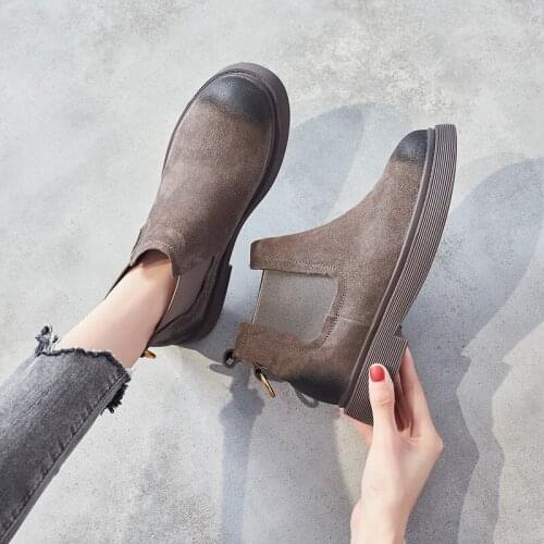 2019 Autumn Real Leather botas mujer Shoes Women Chelsea Boots Female botas mujer Ladies footware Female Ankle Boots Cross-tied