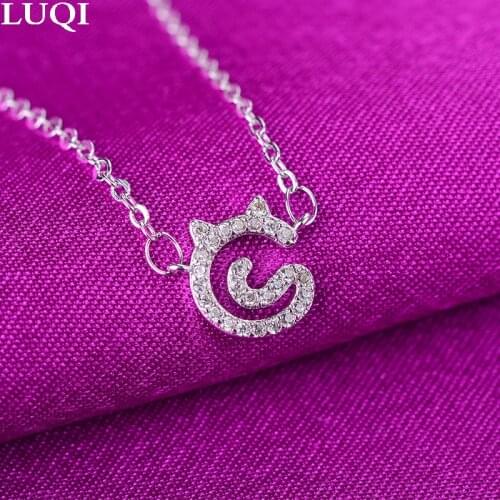 Fashion Womens S925 Silver Platinum Plated Rotating Cat Zircon Pendant Personalized Necklaces 107