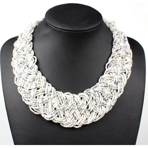 Claire Jin Women Collar Boho Necklace Handmade Woven Small Beads Choker Necklaces Vintage Fashion Ethnic Jewelry