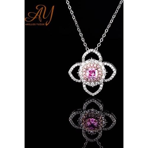 Anillos Yuzuk Real Sterling Silver Genuine 925 Necklace & Pendant With Yellow Pink Stone For Women Party Gift Jewelry